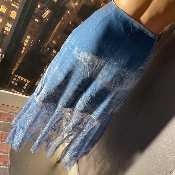 FREE PEOPLE - NWT - skirt: ‘My Lacey’ angled lined blue velvet w lace hem - 10 - Picture 14 of 16